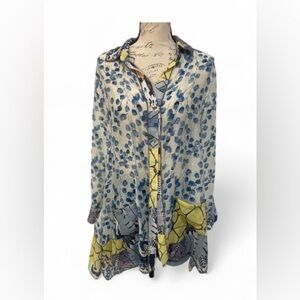 Radzoli Sheer Floral Print Button Down Tunic Top Size M 70% rayon, 30% polyamide